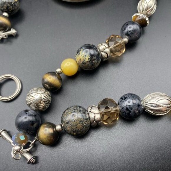 Premier Designs Necklace Bracelet Set Top Notch Pendant Reversible Gold Silver - Picture 6 of 16